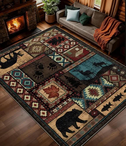 Miniatura 34 de Alfombra de pasillo de 2 x 6 pulgadas para interior - Alfombra de entrada rústica de cabaña con diseño de oso, antideslizante, de pelo bajo