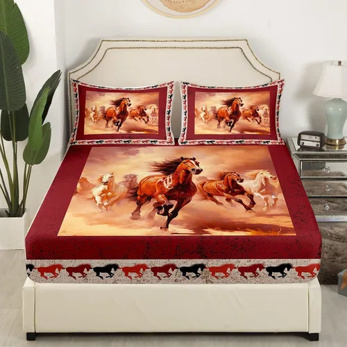 Miniatura 3 de Manfei Sábana bajera ajustable de caballo al galope, tamaño individual, funda de cama con temática de animales con 1 funda de almohada, juego