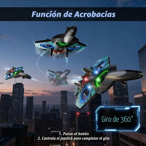 Miniatura 7 de Avión RC de espuma con luz LED fría, modo giratorio de 360° y sin cabeza, avión de control remoto para niños y adultos mayores de 6 años, juguete