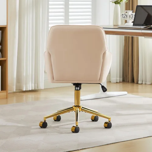 Miniatura 6 de YITAI Sillones de escritorio de oficina de terciopelo con base dorada y ruedas, sillas de tocador tapizadas modernas giratorias 360 grados de altura