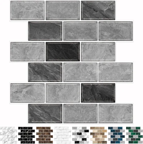Miniatura 11 de URCOLOR 10 hojas de adhesivos para loseta en muro de cocina, azulejos autoadhesivos de 12 x 12 pulgadas estilo metro, para loseta en muro de cocina