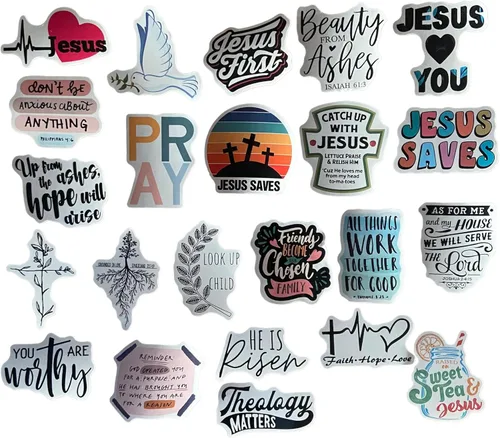 Miniatura 8 de Calcomanías cristianas, paquete de 100 unidades, calcomanías inspiradoras de fe con versículos de la Biblia, vinilo impermeable para botellas