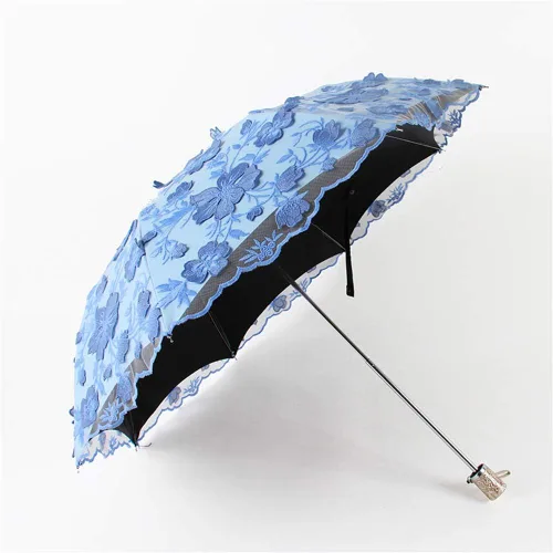Miniatura 134 de Honeystore Sombrilla bordada con flor 3D plegable UV con encaje clásico