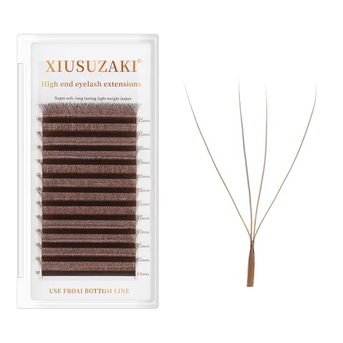 Extensiones de pestañas marrones 4D en forma de W, Extensiones de pestañas de 0.07 mm de grosor, rizado D, 8 mm, Extensiones de pestañas