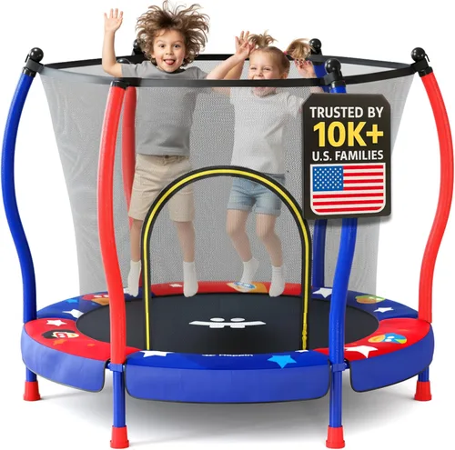 Miniatura 9 de Happin® - Cama elástica de 55 pulgadas para niños con cerca de seguridad, trampolín interior y exterior para niños pequeños, diseño ultra seguro