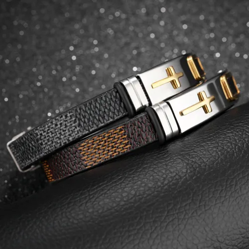Miniatura 3 de StarLight Pulseras religiosas de cruz para hombre, acero inoxidable y cuero de silicona, para adolescentes, niños y hombres, Cuero de silicona,