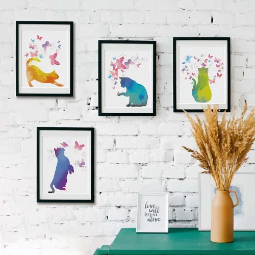 Miniatura 5 de Póster artístico de pared de acuarela con diseño de mariposas coloridas, regalos para amantes de los gatos, pintura para habitación de niñas, póster