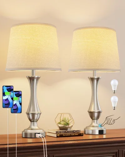 Miniatura 11 de Seealle - Juego de 2 lámparas táctiles mejoradas para mesitas de noche - Lámparas de mesita con USB C+A, regulables de 3 vías para dormitorio, sala