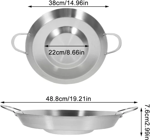 Miniatura 2 de Hemoton Sartén mexicana cóncava de acero inoxidable de 19.7 pulgadas para freír y freír compatible con cocinas de gas y de inducción