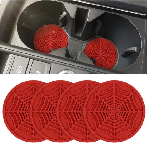 Miniatura 9 de BESULEN Portavasos para Automóvil, Paquete de 4 Alfombrillas Antideslizantes de PVC con Telaraña para Bebidas, Inserto Universal de 2.75 Pulgadas