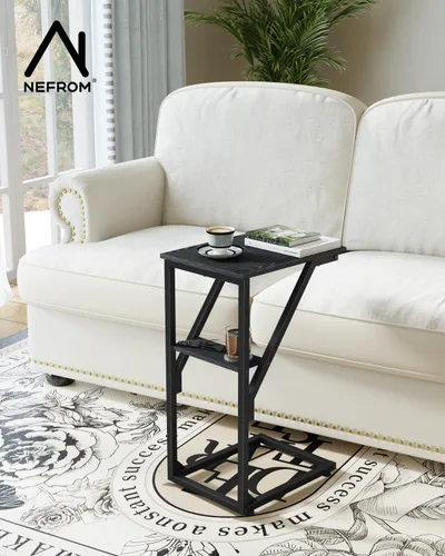 Miniatura 2 de Mesa auxiliar en forma de C, mesa auxiliar de sofá pequeño, mesa de bandeja de sofá para sala de estar, dormitorio, mesita de noche ET-D-BK1