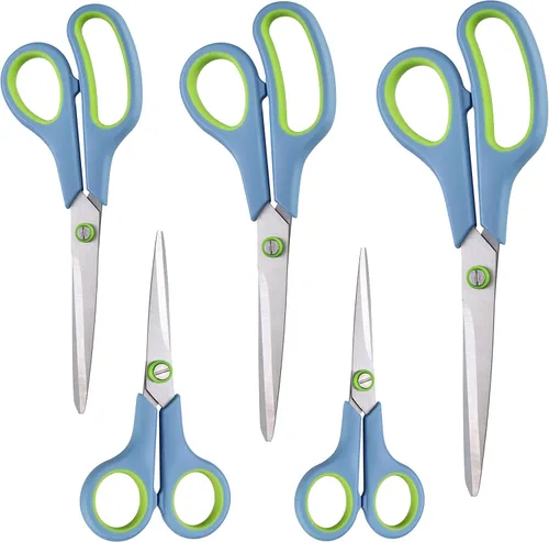 Tijeras para todo propósito, juego de 5 tijeras, cuchillas afiladas de acero inoxidable de alta calidad, asas suaves y cómodas, adecuadas para la