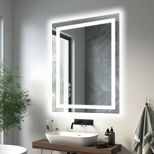 Miniatura 47 de EchosLife Espejos de baño LED de 20 x 28 pulgadas para pared, marco de aluminio negro (frontal y retroiluminado), espejo de tocador antivaho