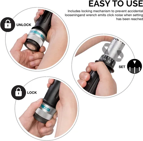 Miniatura 5 de Neiko PRO 03710B Llave dinamométrica SAE ajustable de transmisión de 3/4 pulgadas con ajustes de clic de torque de 100-700 libras-pie, fabricada