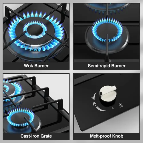 Miniatura 7 de Estufa de Gas de 2 Quemadores Encimera de Propano de 12 pulgadas, Nafewin Encimera de Gas Portátil de Vidrio Templado con Protección de Termopar