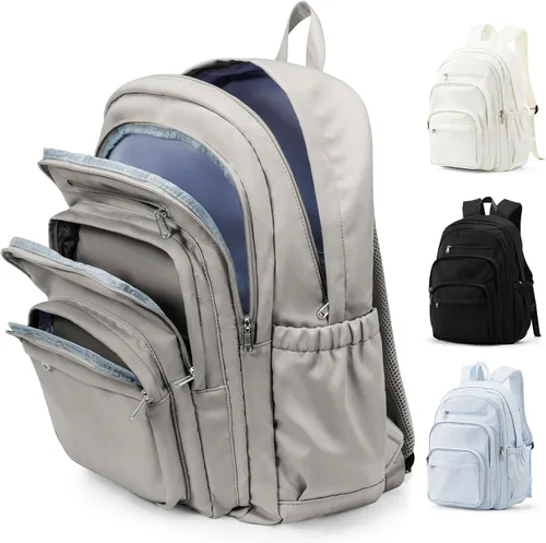 Miniatura 7 de weradar Bonita mochila, mochila casual simple con muchos bolsillos, mochila estética para mujeres y hombres (beige)