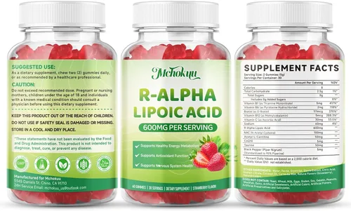 Miniatura 9 de Gomitas de ácido alfa lipoico R, ácido R-alfa lipoico estabilizado, suplemento ALA para apoyo antioxidante y metabolismo, veganas, sin OMG, sin