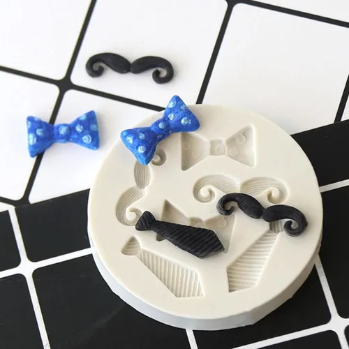Miniatura 6 de Luckycivia - Juego de 4 pajaritas para barba, molde de fondant de chocolate con caramelo, molde de silicona para pastel (gris)