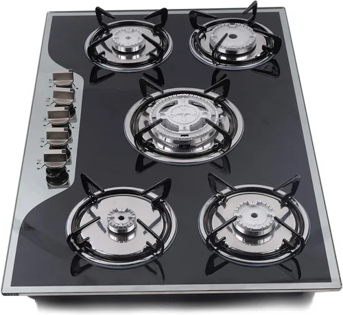 Miniatura 4 de Estufa de gas de 30 pulgadas de vidrio templado con 5 quemadores Estufa de parrilla de cocina de gas, LPG/NG convertible, estilo 1