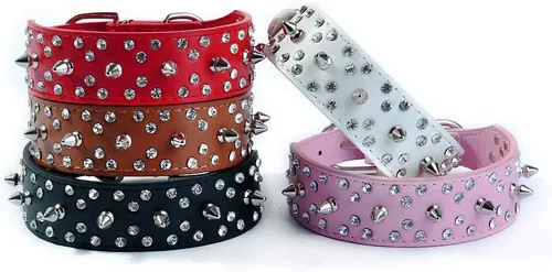 Miniatura 3 de Collar de perro de piel sintética con diamantes de imitación, suave y ajustable para perros medianos y grandes (S, negro)
