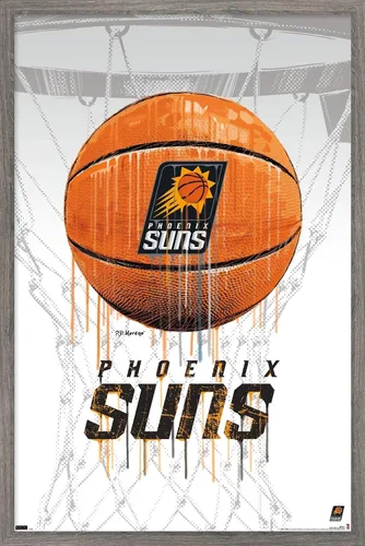 Trends International NBA Phoenix Suns - Póster de pared Drip Basketball 21, 14.725 x 22.375 pulgadas, versión enmarcada de madera de granero