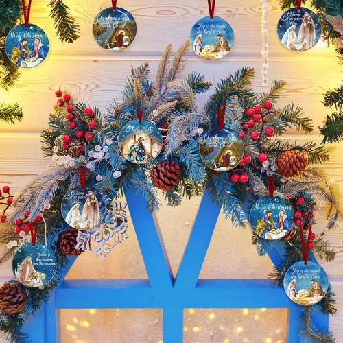 Miniatura 4 de Karenhi 6 piezas de adornos navideños de escena del nacimiento de Jesús, regalos religiosos, adorno navideño colgante de cerámica, escena