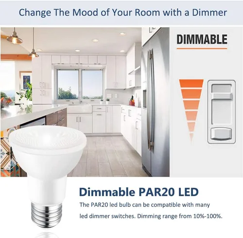 Miniatura 2 de Bombillas LED PAR20 regulables 3000 K blanco cálido, bombilla de inundación E26 de 7 W, 600 lúmenes, equivalente a 50 W 60 W, equivalente a