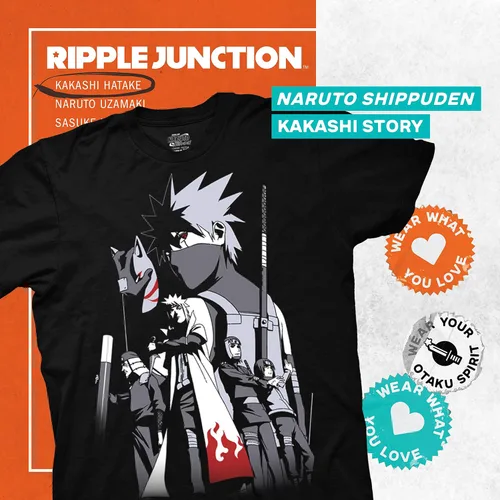 Miniatura 2 de Ripple Junction Naruto Shippuden - Camiseta de manga corta para hombre, Kakashi Hatake Story Anbu Hokage Cloak Crew con licencia oficial, Negro