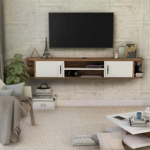 Miniatura 4 de 24/7 Shop at Home Brimer Modern - Consola de TV flotante de madera de 71 pulgadas con 2 estantes para sala familiar, sala de entretenimiento, noche