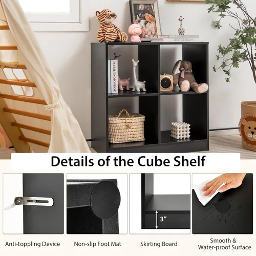 Miniatura 6 de Giantex Estantería de 4 cubos color negro – Estantería abierta independiente de 2 niveles con dispositivo antivuelco, organizador de almacenamiento