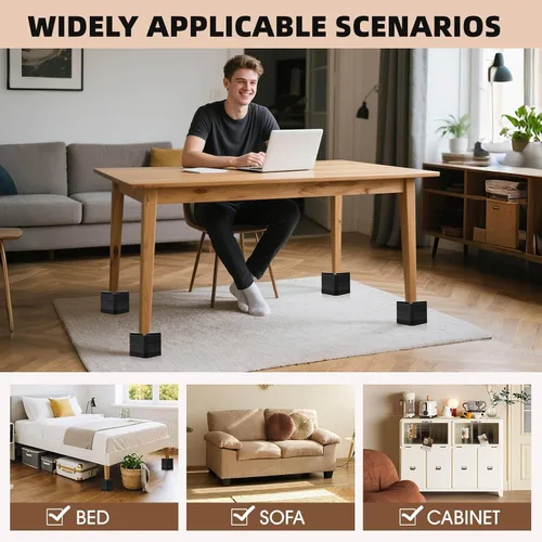 Miniatura 7 de Elevadores de cama para muebles – Elevador de bloque rectangular ajustable para elevar 1.5-3 pulgadas y 4.3 pulgadas camas, mesas, sofás
