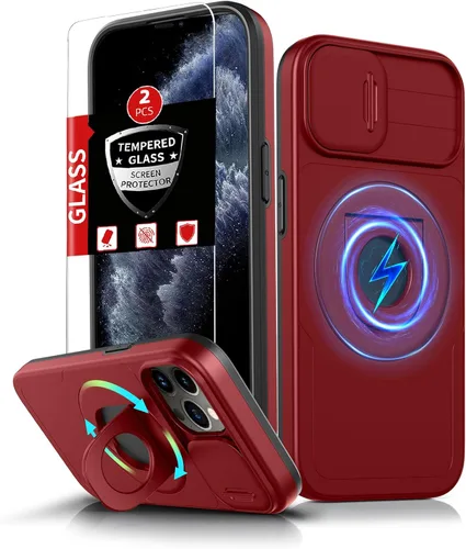 Miniatura 20 de Funda magnética para iPhone 11 Pro compatible con carga inalámbrica MagSafe, con 2 protectores de pantalla, anillo kickstand de 360° integrado +