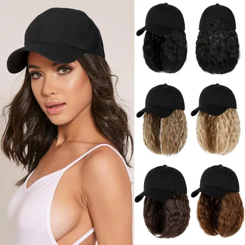 Miniatura 7 de Gorra de béisbol con extensiones de cabello, peluca ajustable, gorra rizada de 14 pulgadas, peluca sintética para mujer, marrón claro mezcla