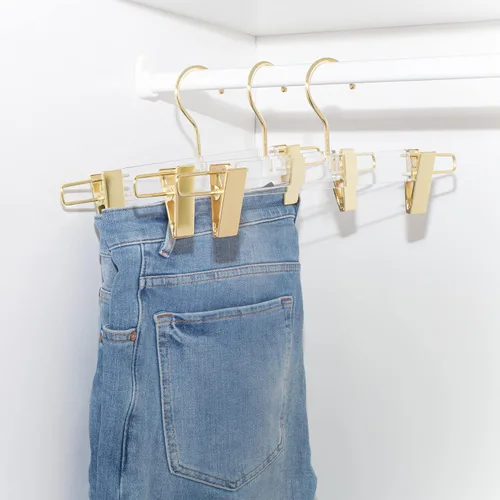 Miniatura 8 de HomeCube USA - Percha de acrílico transparente con ganchos y clips dorados, organizador resistente para faldas, pantalones y más, elegante diseño