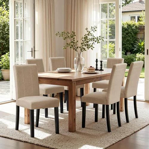 Miniatura 15 de CHUN YI Juego de 4 sillas de comedor tapizadas de piel sintética con ribete de cabeza de clavo y patas de madera, sillas laterales Parsons modernas
