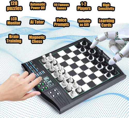 Miniatura 6 de Talking Chess Academy con sistema de enseñanza de voz, juego de ajedrez electrónico con piezas magnéticas fuertes, tablero de ajedrez electrónico