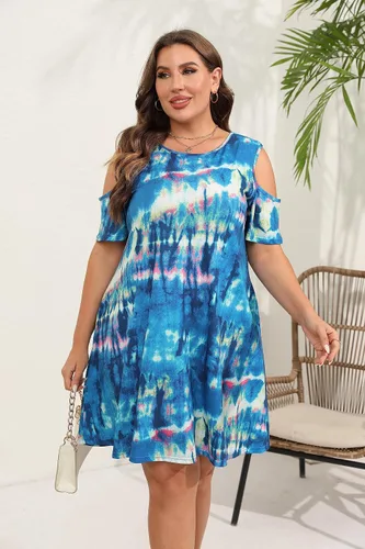 Miniatura 10 de Hbeyyto - Vestido informal de manga corta con hombros descubiertos para mujer, holgado y con bolsillos, talla grande