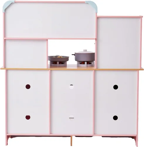 Miniatura 12 de VEVOR Cocina de Juguete de Madera, Cocina de Juego para Niños con Luces y Sonidos, Cocina Infantil con Máquina de Hielo, Horno, Fregadero, Rosa