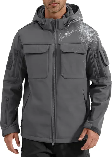 Miniatura 10 de FREE SOLDIER Chaqueta impermeable Softshell con forro polar para hombre, chaqueta táctica militar con capucha rompevientos