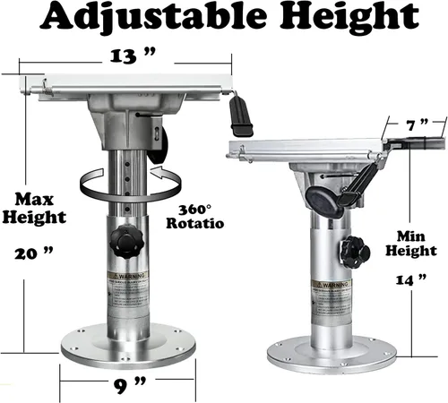 Miniatura 4 de ONHI Pedestal ajustable de aluminio para asiento de barco de 14 a 20 pulgadas de altura con tobogán, mecanismo de bloqueo, acabado cepillado