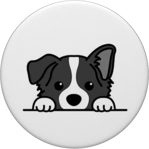 Miniatura 3 de Lindo Happy Baby Border Collie, cachorro de perro en blanco y negro PopSockets intercambiables PopGrip