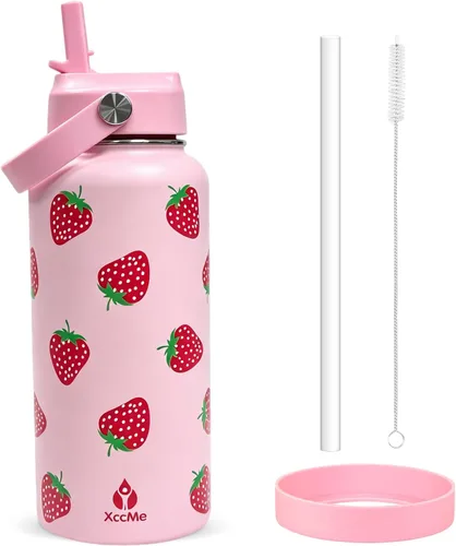 Miniatura 10 de Botella de agua aislada de 22 onzas, botellas de agua a prueba de fugas de acero inoxidable, taza térmica de viaje de boca ancha de doble pared