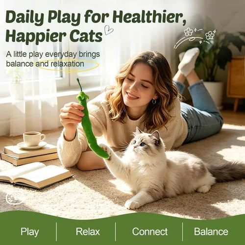 Miniatura 5 de CiyvoLyeen Juguete de hierba gatera, juguetes para gatos de frijoles verdes, suministros interactivos, pateador, verduras, vegano, salud dental