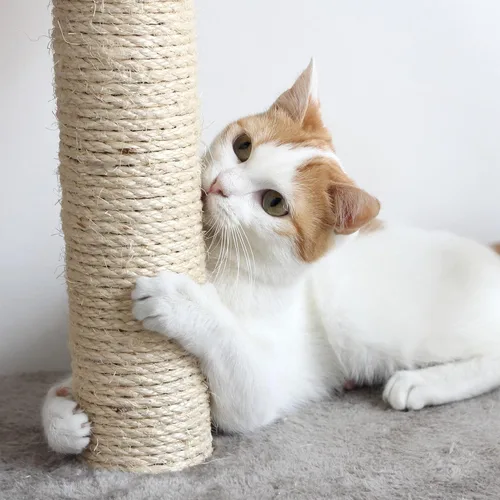 Miniatura 5 de Árbol para gatos - Condo de torre alta de 3 niveles con 2 posaderos para dormir, poste de rascador de cuerda de sisal, ratón colgante y juguete