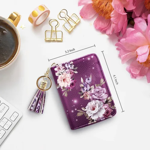 Miniatura 4 de Billetera pequeña para tarjetas de crédito RFID con purpurina linda para mujer