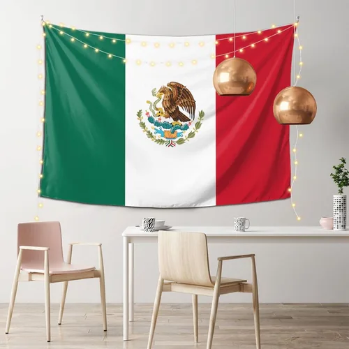 Miniatura 2 de JUHIOPOI Tapiz de pared con bandera de México, arte nocturno mexicano para decoración de pared lateral de dormitorio, (60 x 40 pulgadas)
