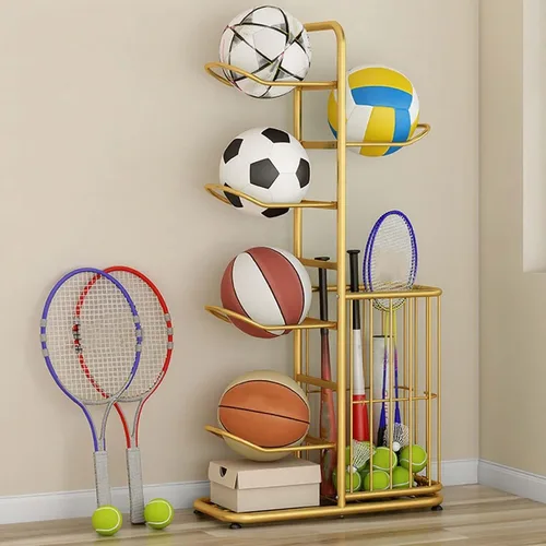 Miniatura 13 de Basketball Storage Rack, Sports Equipment Organizer, Yoga Mat Storage Basket, Multi-Tier Ball Storage Rack with Adjustable Feet for Garages, Courts