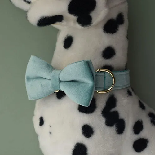 Miniatura 6 de Love Dream Collar de corbatín para perro, Collares de terciopelo para perros con corbatín desmontable y hebilla de metal, Collares de corbatín Verde