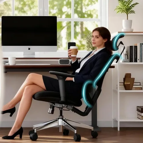 Miniatura 2 de Jacia House Silla ergonómica de malla negra para oficina en casa, silla de juegos grande y alta, soporte lumbar de alto ajuste, reposabrazos 4D
