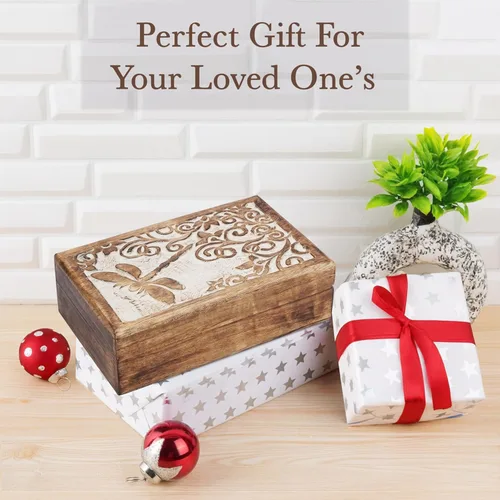 Miniatura 6 de Ajuny Caja Joyero de Madera para Recuerdos de 8 x 5 pulgadas – Cofre Decorativo Hecho a Mano para Hombres y Mujeres, Caja de Almacenamiento